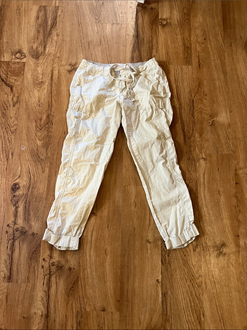 Converse one star tan crinkle cropped pants drawstring and zip size 2